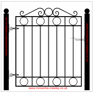 Garden gate design with scroll and circle